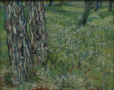 Boomstammen in het gras door Vincent van Gogh
